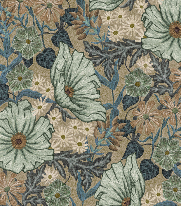 Seafoam Wild Posy Fabric – 100% Linen, 54" Wide, 27" Repeat