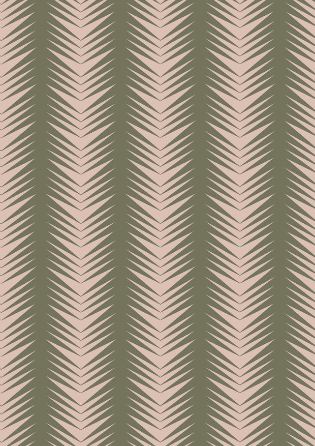 A fabric featuring a geometric pattern with plastered lines in beige, green, and pink colors.