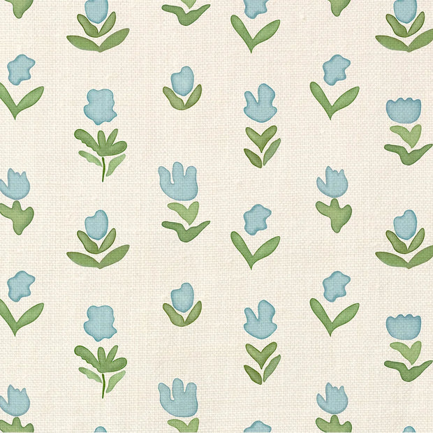Light Blue Little Wild Tulips Fabric – 100% Oyster Linen, 135cm Wide