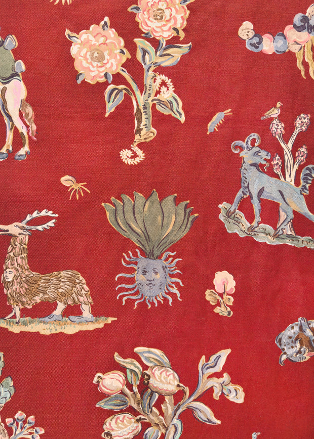 Crimson - Bestiary Fabric - Cotton Linen Half Drop Print | Supply Showroom