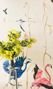 Beige - WP | Birds Wallpaper on Non Woven Vellum Panels