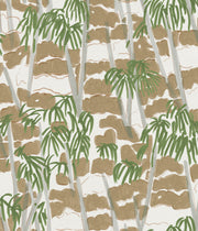 A wallpaper with a pattern of green bamboo-like plants on a beige to gray gradient background - Breeze Wallpaper in Lush Green | 28" Width, Sold by Yard, 2–4 Weeks