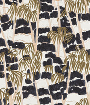 A wallpaper with a pattern of black and beige trees against a white background - Breeze Wallpaper in Night | 28" Width, Sold by Yard, 2–4 Weeks