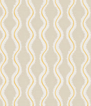 A wallpaper with a geometric pattern consisting of stripes in beige, white, and yellow colors - Coco Wallpaper in Day | 28" Width, Sold by Yard, 2–4 Weeks