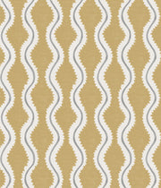 A wallpaper with a geometric pattern featuring stripes in mustard, white, and yellow colors - Coco Wallpaper in Golden | 28" Width, Sold by Yard, 2–4 Weeks
