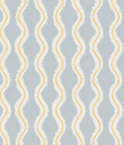 A section of wallpaper with a blue and white stripe pattern and yellow accents - Sky Wallpaper – Coco Collection | Modern Designer Wallcovering