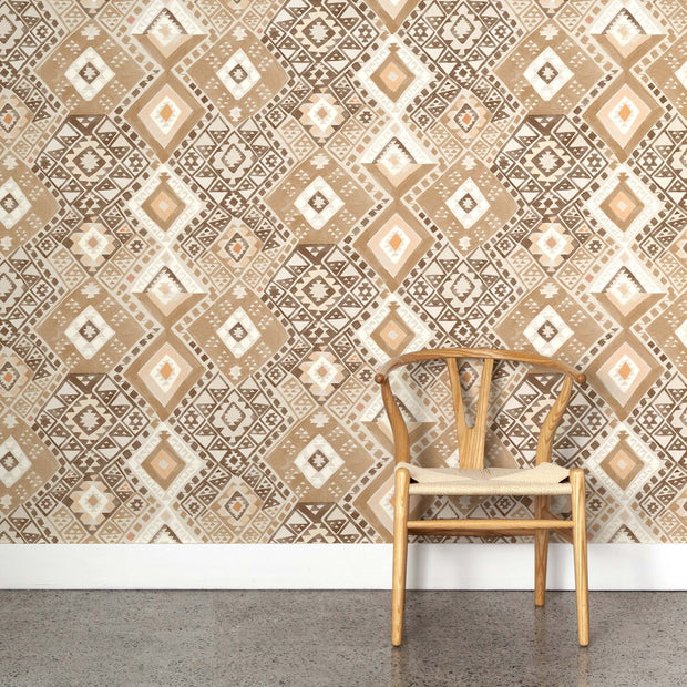 Kilim Wallpaper – Desert Sands | Half-Drop Textured WP by Yard