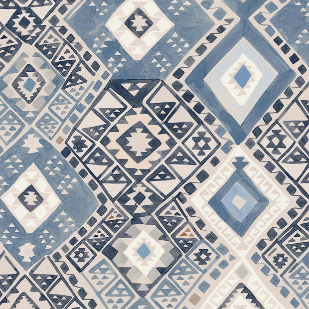 Blue Oasis Kilim Linen Fabric – 100% Linen, Sold by the Yard