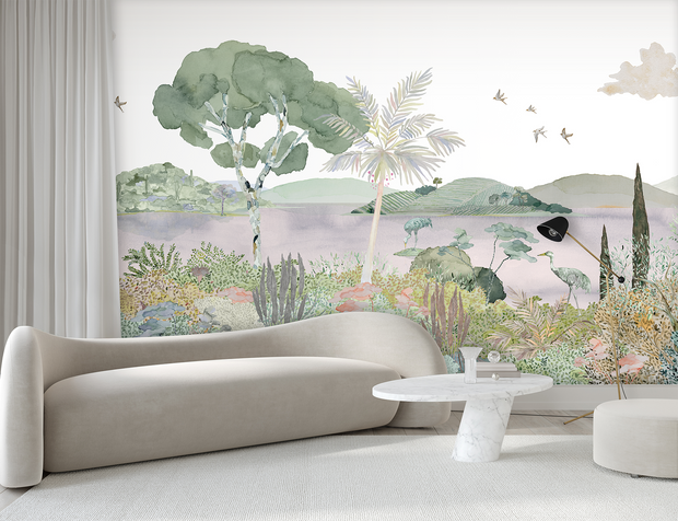 Pink on White - Laguna Wallpaper | Modern Wall Mural