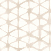 A section of wallpaper with a geometric pattern featuring a series of diamond shapes in a beige color on a white background.