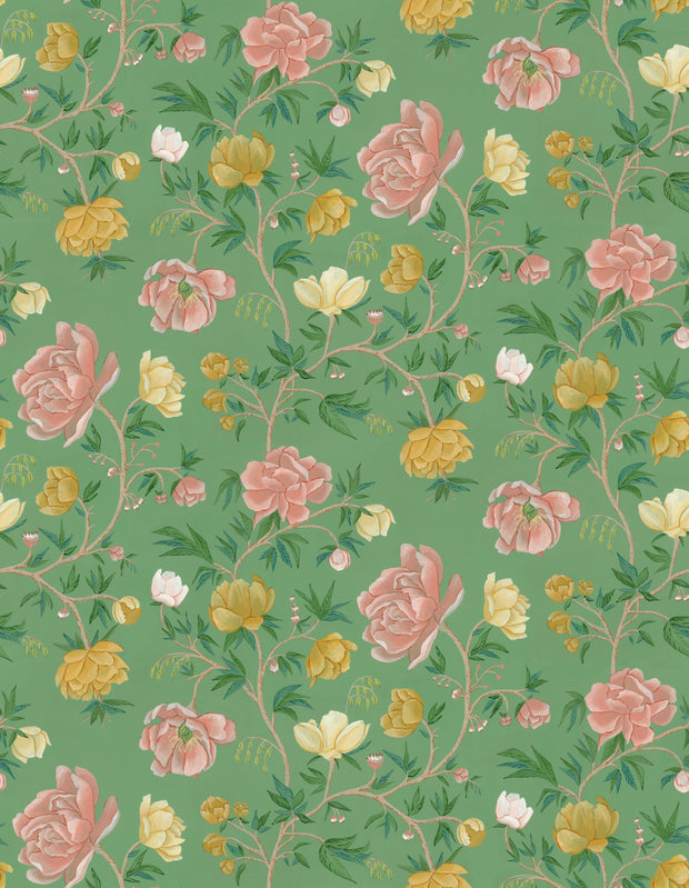 Peonies Wallpaper – Moss | Serene Botanical Floral Wall Covering