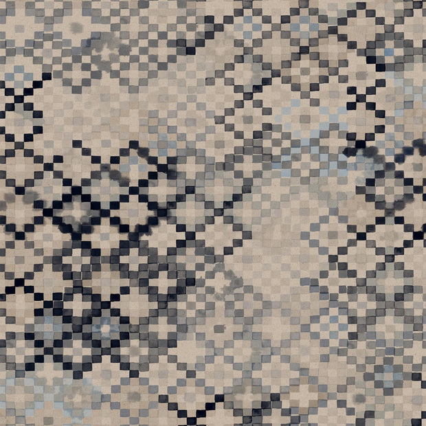 A close-up of a wallpaper with a geometric pattern featuring navy blue and beige colors - Tapestry Wallpaper – Navy | Half Drop Design by Yard