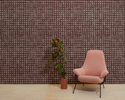 Pink chair and potted plant against a patterned wall - Mulberry on Blush - WP Crosswise Wallpaper, 27" Width, 10 Yard Roll