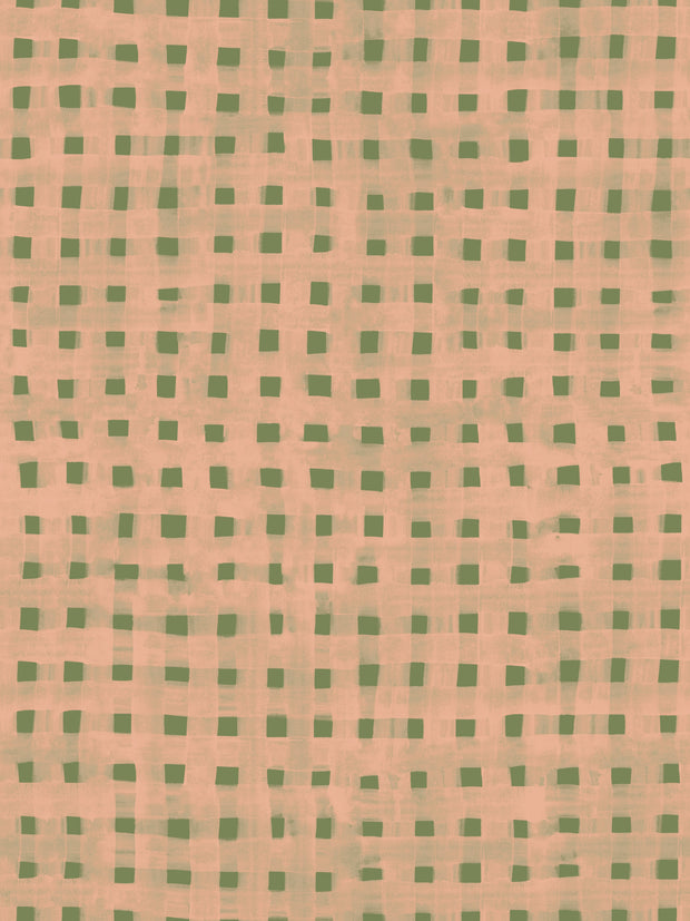 A section of wallpaper with a geometric pattern of tulips in shades of pink and green - Tulips Wallpaper - Elegant Crosswise Design, Sold by 10 Yard Roll