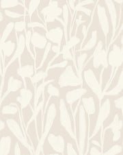 A section of wallpaper with a floral pattern in beige and white colors - Day Late Spring Wallpaper – Botanical 10 Yard Roll