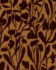 A wallpaper with a floral pattern featuring mainly brown and black colors.