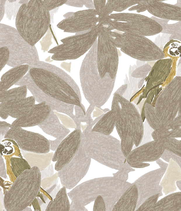 A wallpaper with a tropical pattern featuring birds among leaves - Day Tropic Wallpaper – Designer Tropical Wall Covering by Yard