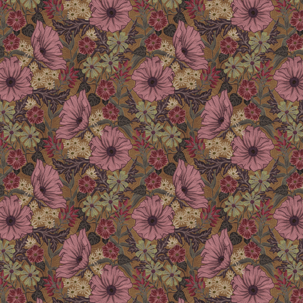 Rose Wild Posy Fabric – 100% Linen, 54" Wide, 27" Repeat