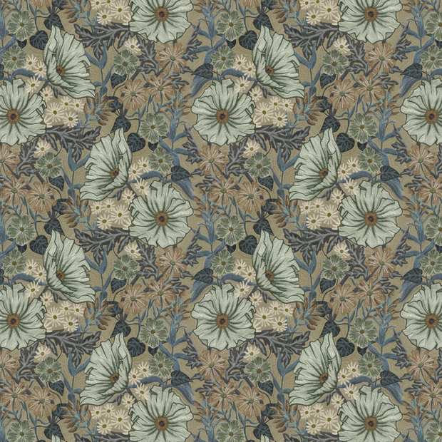 Seafoam Wild Posy Fabric – 100% Linen, 54" Wide, 27" Repeat