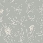 A wallpaper with a floral pattern in various shades of gray - Yarra - Crawl Wallpaper - Willie Weston x Kate Constantine Collaboration | Supply Showroom
