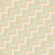 A wallpaper with a geometric zigzag pattern in beige, green, and pink stripes - Papaya Ziggy Wallpaper – Modern Geometric Wall Covering by Yard