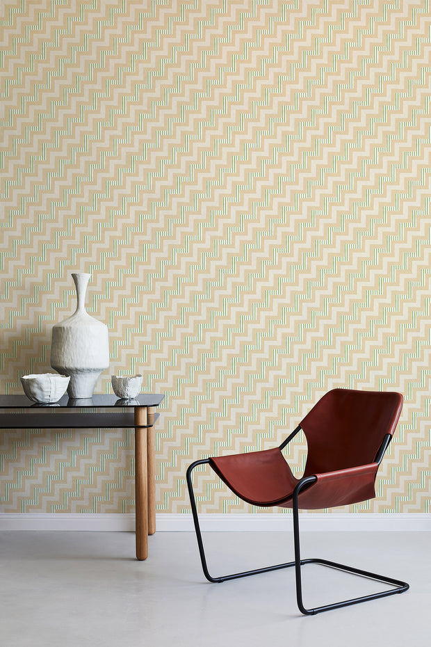 Papaya Ziggy Wallpaper – Modern Geometric Wall Covering by Yard