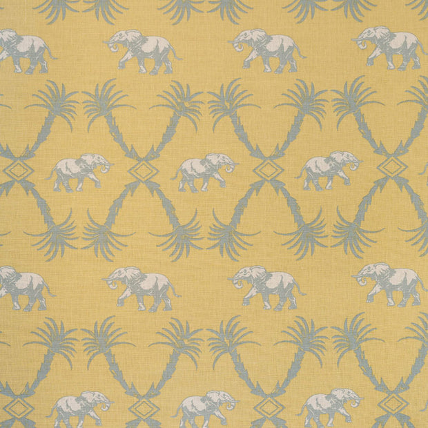 Ochre/Blue Elephant Palm Fabric – Linen Cotton, 140cm, 18"x18"