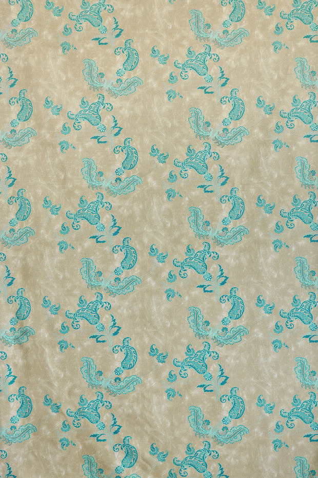 Turquoise on Old Grey - Paisley Fabric - Linen Cotton Print | Supply Showroom