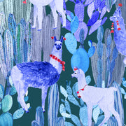 Blue Lamas on Dark Green - WP
