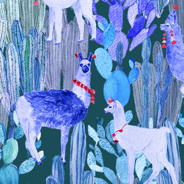 Blue Lamas on Dark Green - WP
