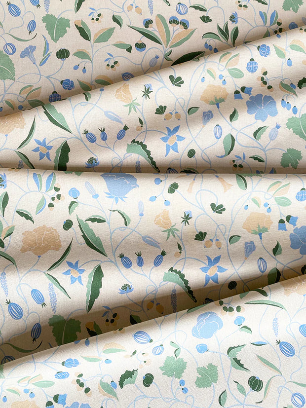 Adrienne Fabric in Blue and Orange – 50% Linen, 40% Cotton, 10% Nylon