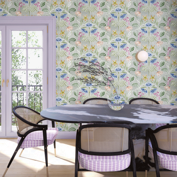 Sage Bloom Wallpaper – Clay Coated Single Roll for Modern Interior Use