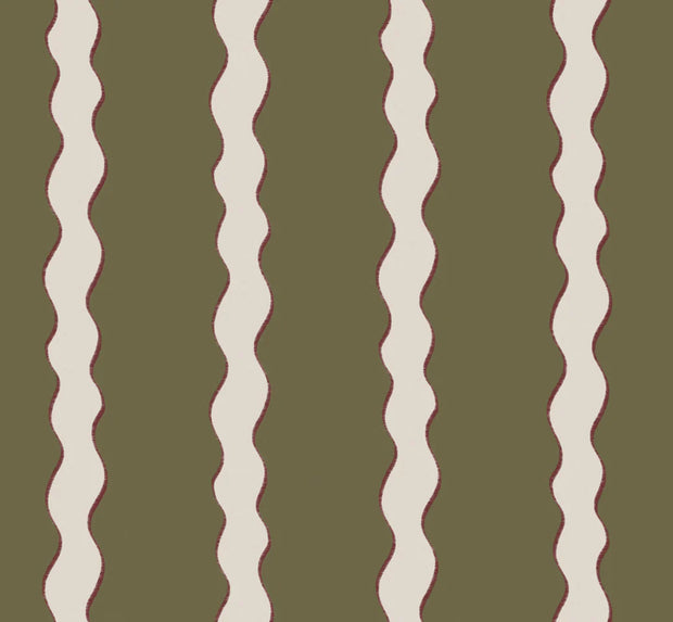 Scroll Stripe Hunter Fabric – 100% Linen, 144 cm Width