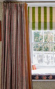 Brown & Pink Chaand Stripe Fabric in Indian Linen | By the Yard
