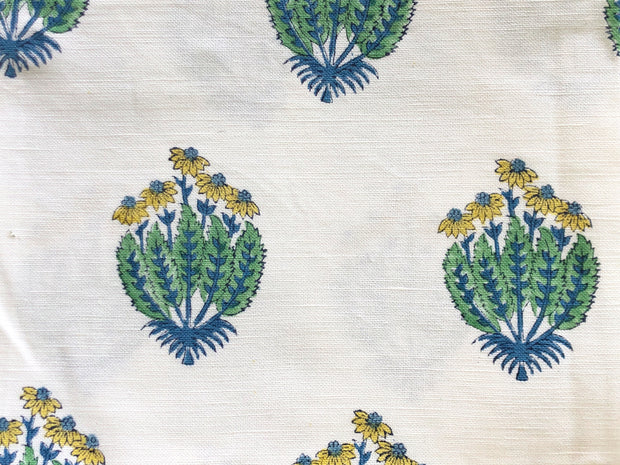 Green on Ivory Buti Flower Fabric - Cotton Linen Blend | Supply Showroom
