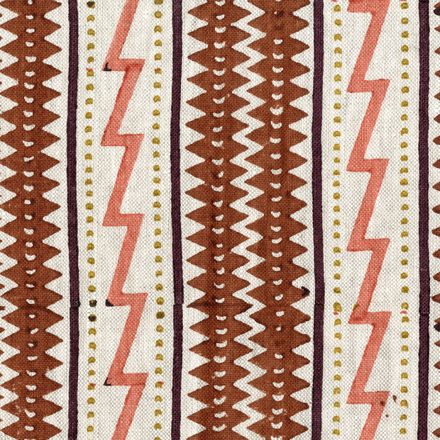 Brown & Pink Chaand Stripe Fabric in Indian Linen | By the Yard