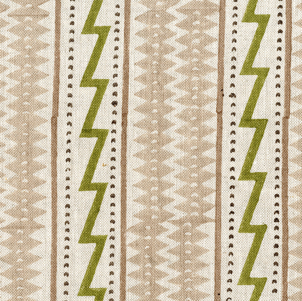 Putty & Green Chaand Stripe Fabric in Indian Linen | By the Yard