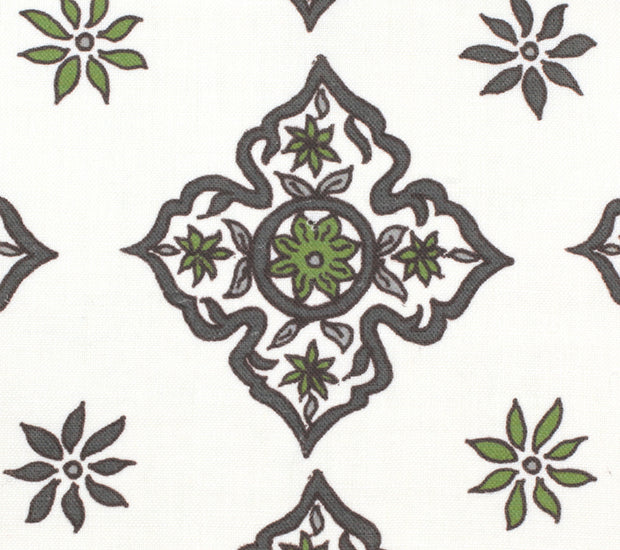 Diamond Daisy Fabric – Stone/Charcoal on Natural/Oyster, 54” Width