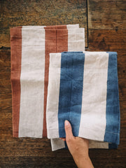 Deep Water Evelyn Stripe Fabric | Indian Linen by the Yard