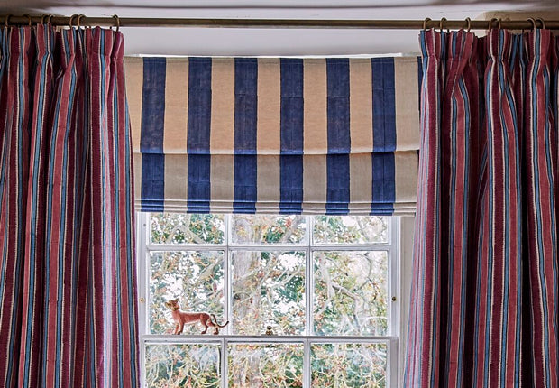 Deep Water Evelyn Stripe Fabric | Indian Linen by the Yard
