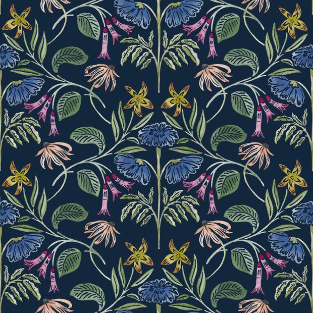 Navy Bloom Wallpaper – Clay Coated Single Roll Ideal for Modern Interiors
