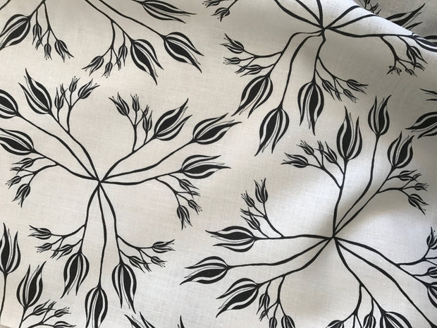 Charcoal on Natural Zebra Flower Fabric – 54" Linen, Sold by the Yard
