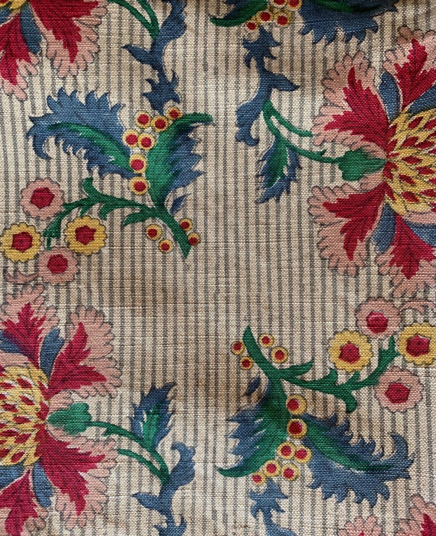 Multi Color Stripe on Natural - French Floral Fabric - Premium