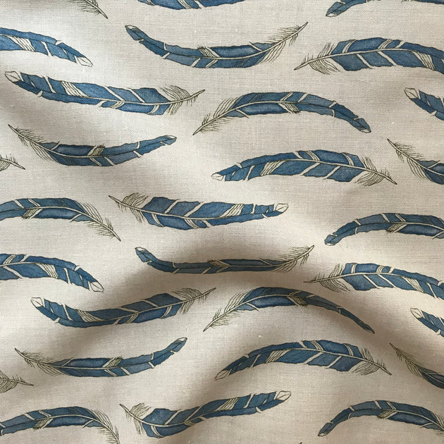 Indigo on Natural Feather Wave Fabric – 54