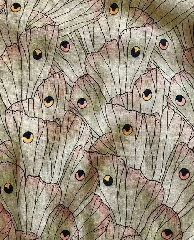 Pistachio on Natural Luna Moth XL Fabric – 54" Linen, Sold by the Yard