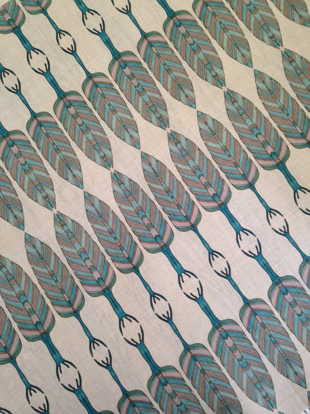 Cyan on Natural Feather Tree Fabric – 54" Wide | Supply Showroom