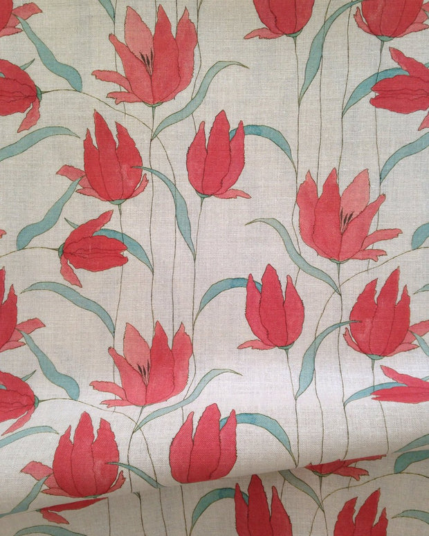 Vintage Red on Natural Parrot Tulip Fabric – 54" Wide | Supply Showroom