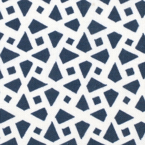 A textured fabric with a geometric pattern in blue and white colors.