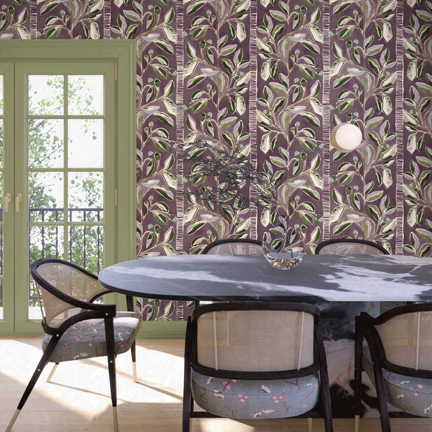 Aubergine Live Oak Wallpaper – Clay Coated Single Roll for Interiors