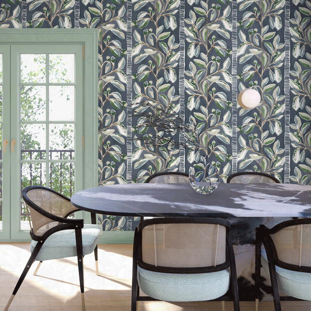 Navy Live Oak Wallpaper – Clay Coated Single Roll for Modern Interiors